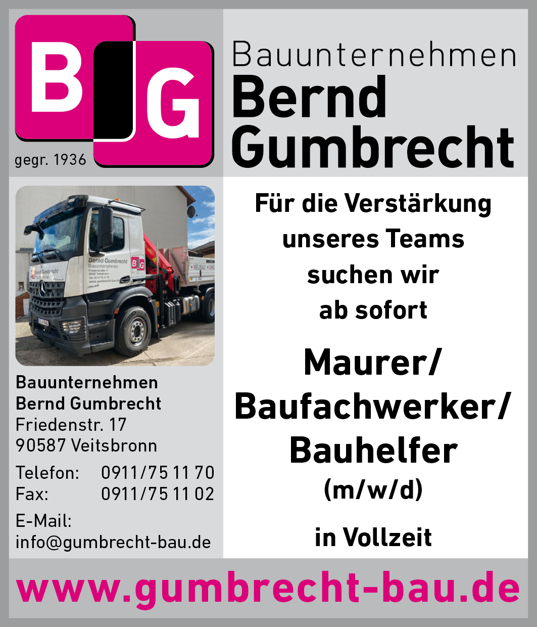 Stellenanzeige Maurer/Bauwerker/Bauhelfer (m/w/d)
